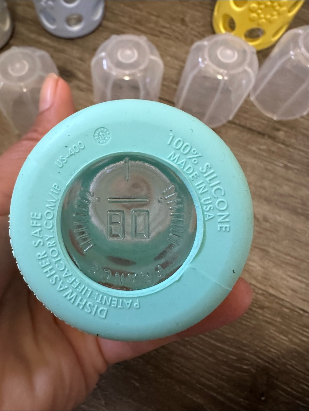 Silicone set Sleeve Glass Baby Bottle - Teal, Mint, Yellow, Gray, Blue - Picture 7 of 8